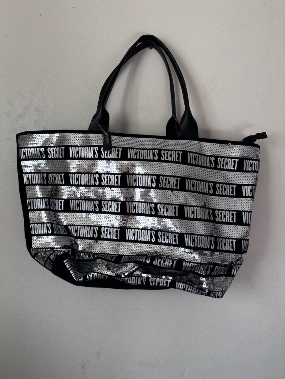 Victoria's Secret Silver & Black Sequin Logo Tote
